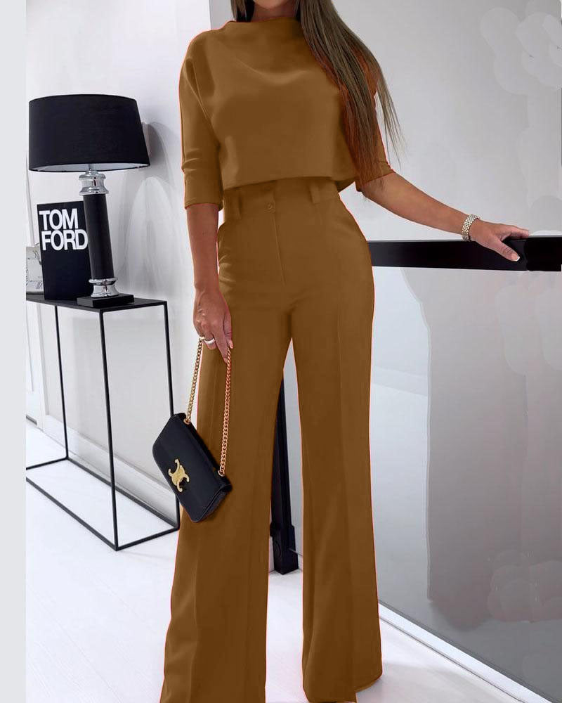 Solid Color Casual Two Piece Set